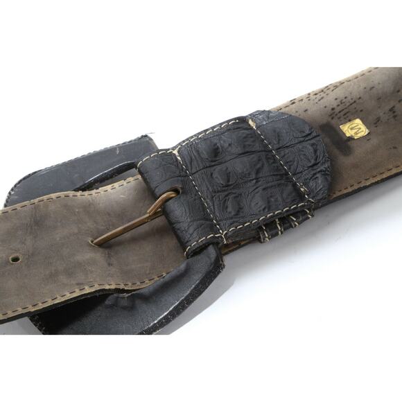 Vintage Black Croco Embossed Leather Oversized Buckle Belt Classic Chic Size M main image 6